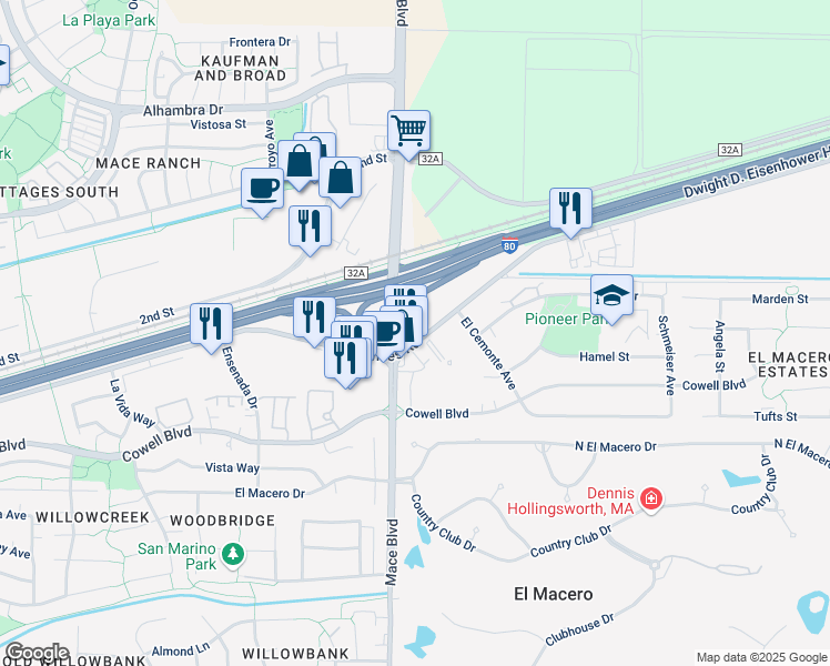 map of restaurants, bars, coffee shops, grocery stores, and more near 4823 Chiles Road in Davis