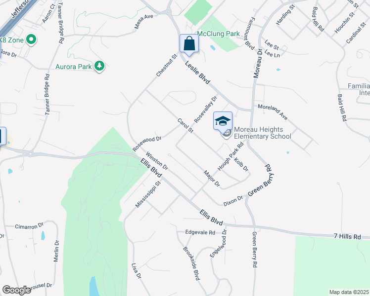 map of restaurants, bars, coffee shops, grocery stores, and more near 1107 Major Dr in Jefferson City