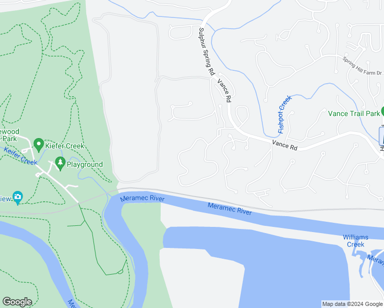 map of restaurants, bars, coffee shops, grocery stores, and more near 50 Meramec Trails Drive in Ballwin