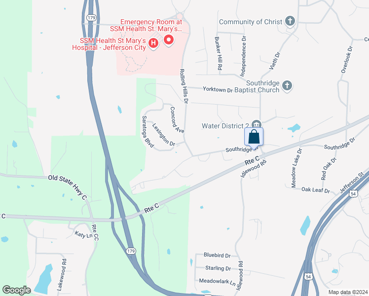 map of restaurants, bars, coffee shops, grocery stores, and more near 2437 Lexington Drive in Jefferson City