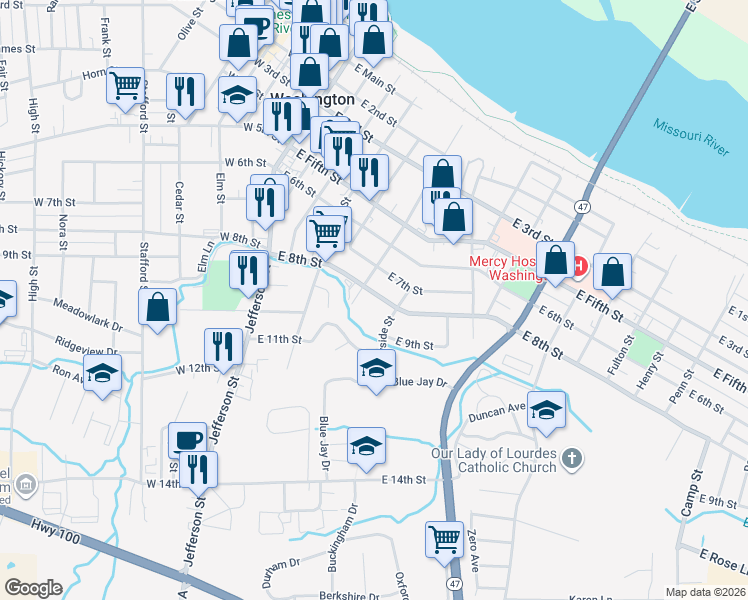map of restaurants, bars, coffee shops, grocery stores, and more near 506 East 8th Street in Washington