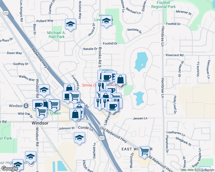 map of restaurants, bars, coffee shops, grocery stores, and more near 9040 Brooks Rd S in Windsor