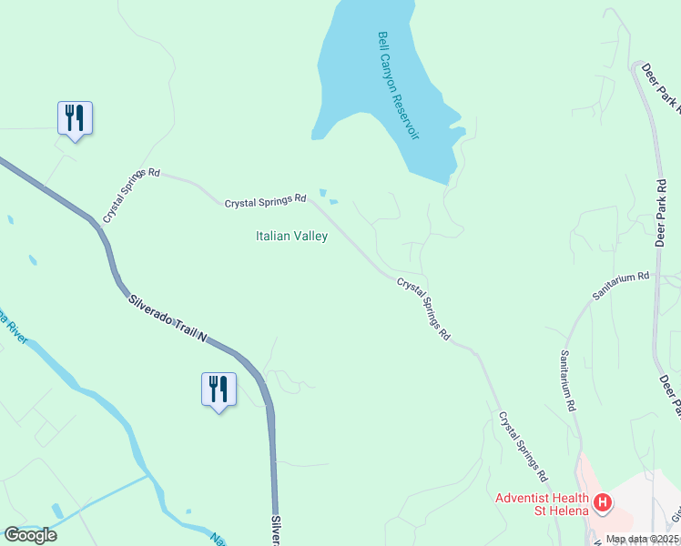 map of restaurants, bars, coffee shops, grocery stores, and more near 391 Crystal Springs Road in Saint Helena