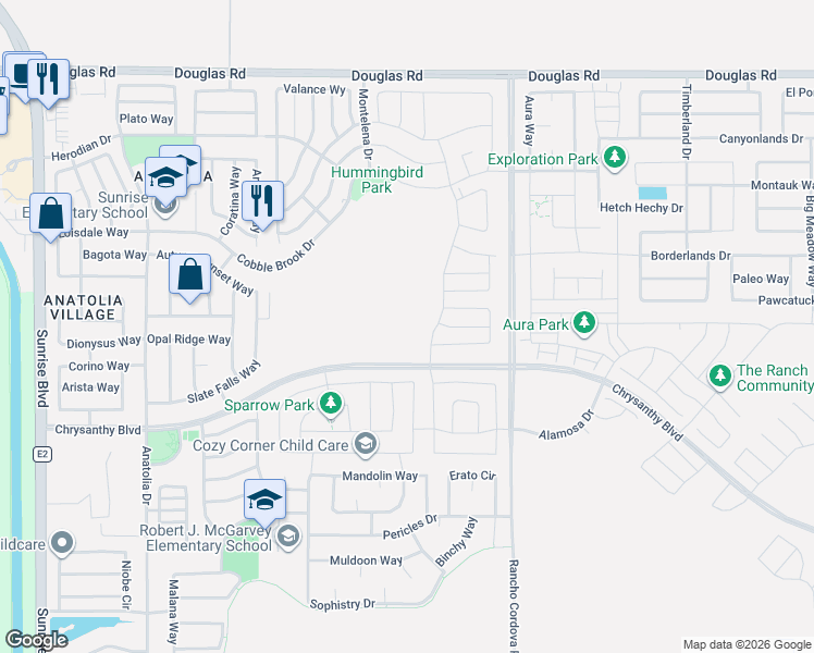 map of restaurants, bars, coffee shops, grocery stores, and more near 4290 Rancho Cordova Parkway in Rancho Cordova