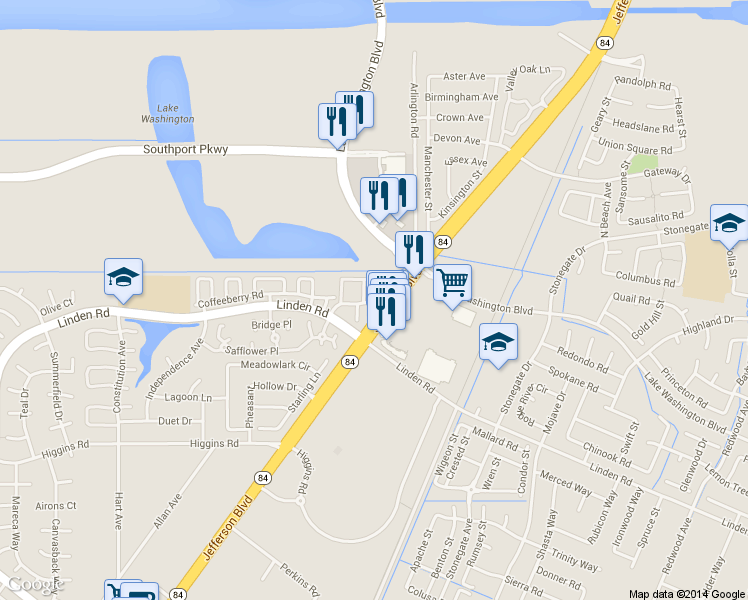map of restaurants, bars, coffee shops, grocery stores, and more near 201 Touchstone Place in West Sacramento