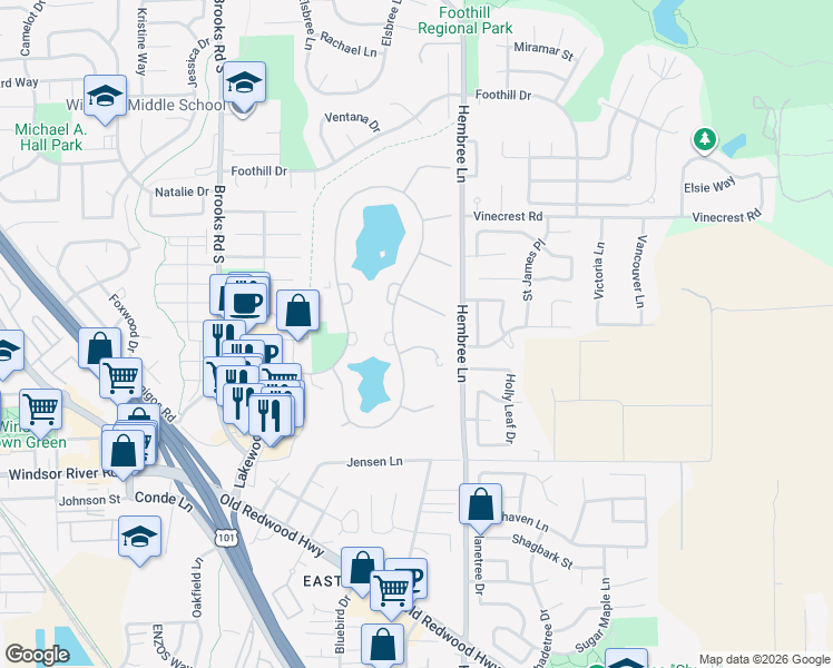 map of restaurants, bars, coffee shops, grocery stores, and more near 303 Blazing Star Court in Windsor