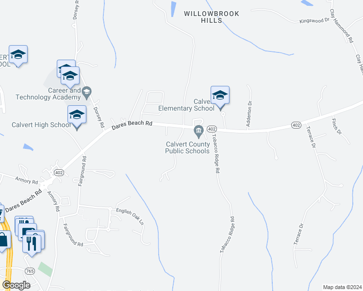 map of restaurants, bars, coffee shops, grocery stores, and more near 20 Arthur King Road in Prince Frederick