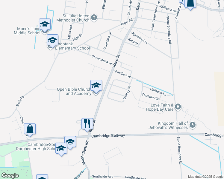 map of restaurants, bars, coffee shops, grocery stores, and more near 1645 Osprey Circle in Cambridge