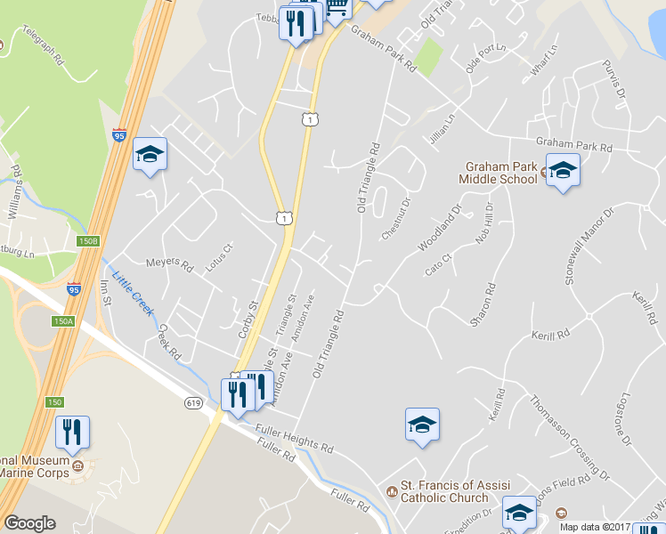 map of restaurants, bars, coffee shops, grocery stores, and more near 4000 Bradys Hill Road in Triangle