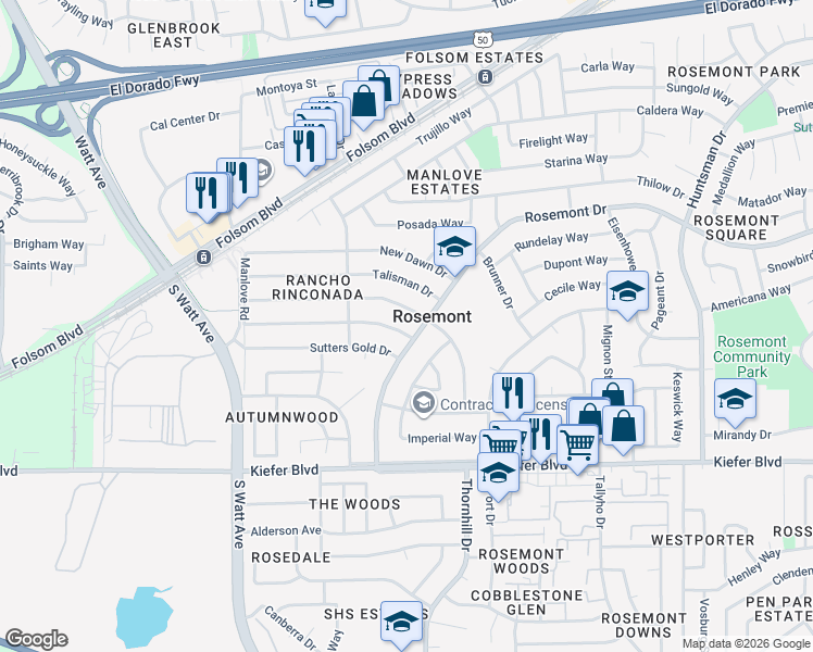 map of restaurants, bars, coffee shops, grocery stores, and more near in Rosemont