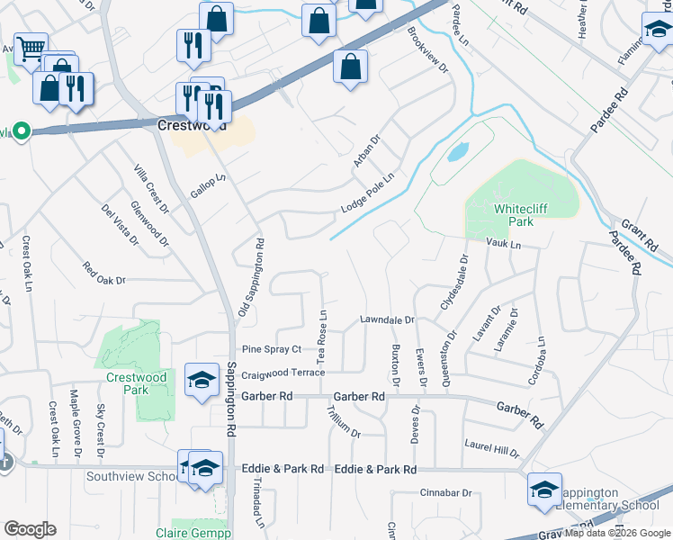 map of restaurants, bars, coffee shops, grocery stores, and more near 9202 Tea Rose Lane in St. Louis
