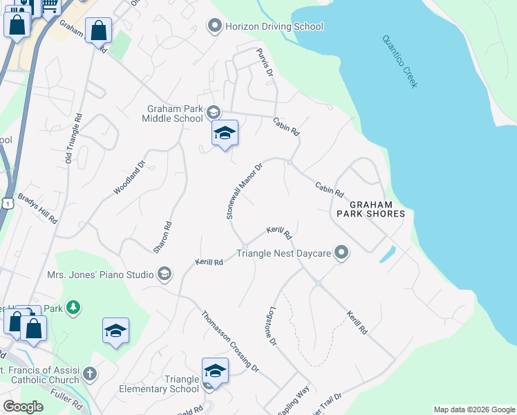 map of restaurants, bars, coffee shops, grocery stores, and more near 3500 Germainia Court in Triangle
