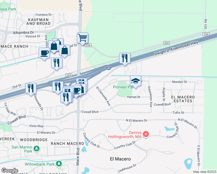 map of restaurants, bars, coffee shops, grocery stores, and more near in Davis