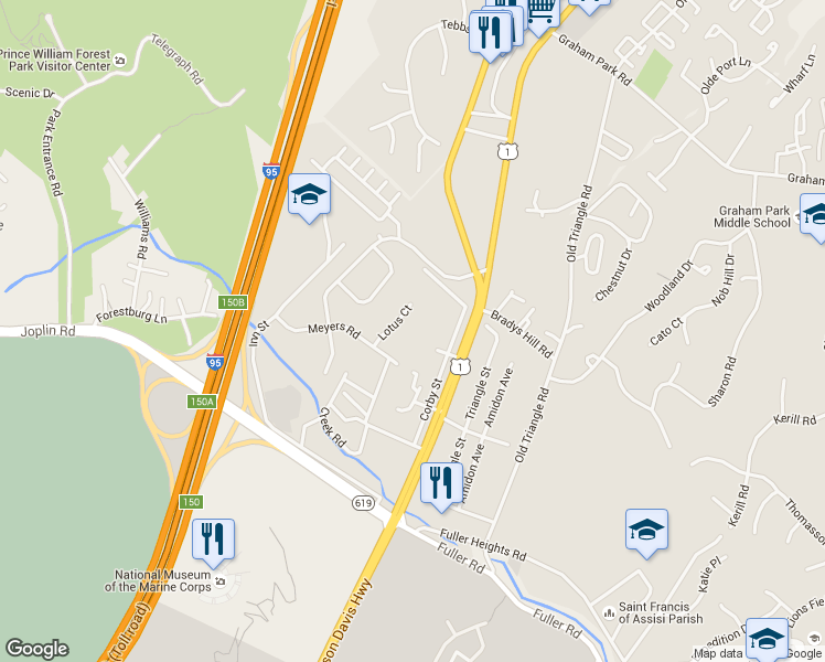 map of restaurants, bars, coffee shops, grocery stores, and more near 4104 Meyers Road in Triangle