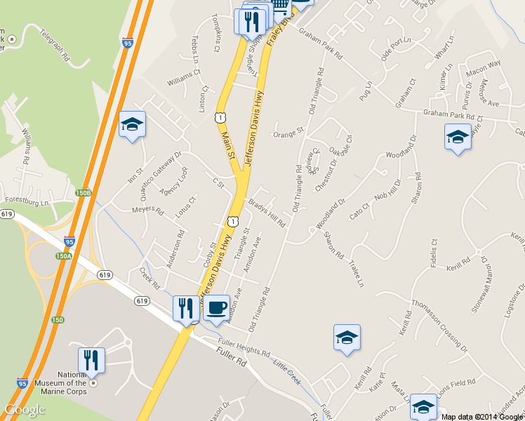 map of restaurants, bars, coffee shops, grocery stores, and more near 4008 Bradys Hill Road in Triangle