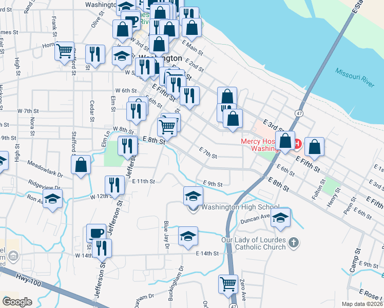 map of restaurants, bars, coffee shops, grocery stores, and more near 506 East 8th Street in Washington