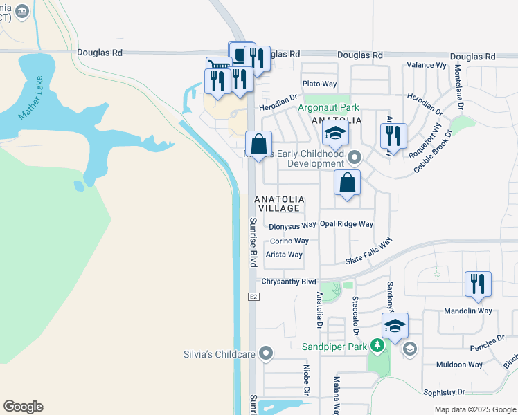 map of restaurants, bars, coffee shops, grocery stores, and more near 11745 Dionysus Way in Rancho Cordova