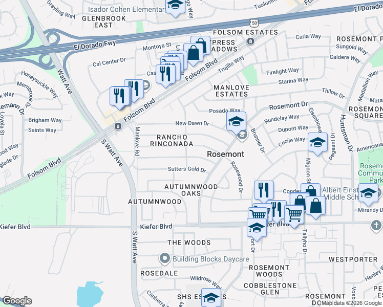 map of restaurants, bars, coffee shops, grocery stores, and more near 8968 Fashion Drive in Sacramento