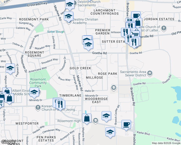 map of restaurants, bars, coffee shops, grocery stores, and more near 3732 Station Street in Sacramento