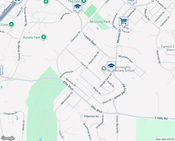map of restaurants, bars, coffee shops, grocery stores, and more near 1107 Major Dr in Jefferson City