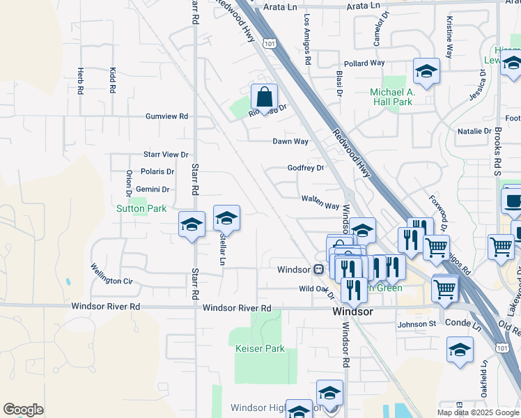 map of restaurants, bars, coffee shops, grocery stores, and more near 791 Joni Court in Windsor