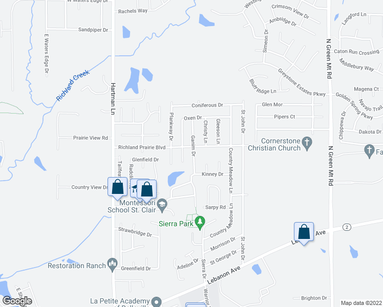 map of restaurants, bars, coffee shops, grocery stores, and more near 613 Ganim Drive in Belleville