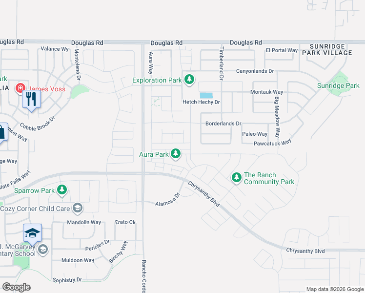 map of restaurants, bars, coffee shops, grocery stores, and more near 4223 Choteau Circle in Rancho Cordova
