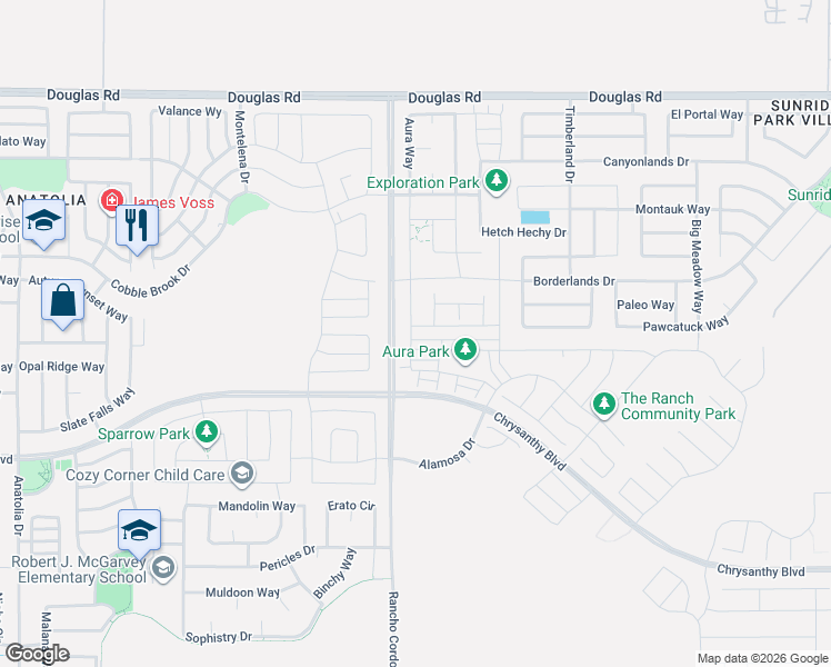 map of restaurants, bars, coffee shops, grocery stores, and more near 4713 Jaeger Road in Rancho Cordova