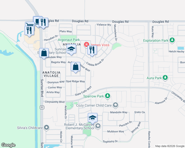 map of restaurants, bars, coffee shops, grocery stores, and more near 11907 Slate Falls Way in Rancho Cordova