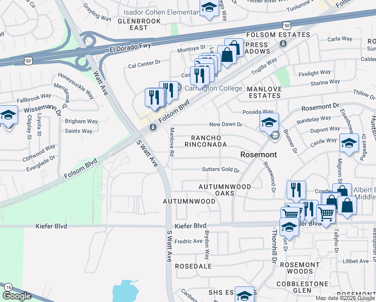 map of restaurants, bars, coffee shops, grocery stores, and more near 8916 Fashion Drive in Sacramento