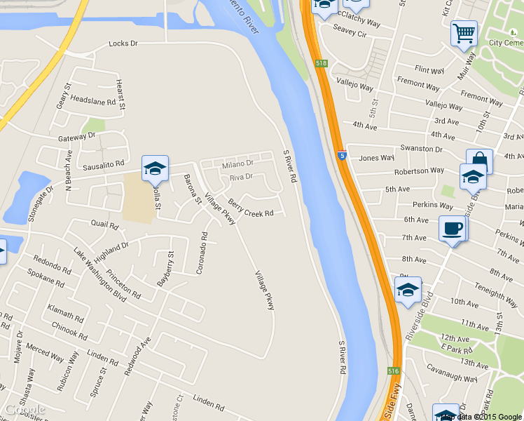 map of restaurants, bars, coffee shops, grocery stores, and more near 1287 Berry Creek Road in West Sacramento