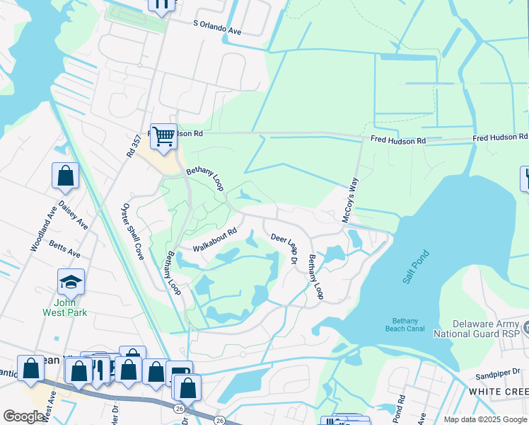 map of restaurants, bars, coffee shops, grocery stores, and more near 635 Bethany Loop in Bethany Beach