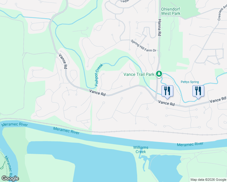 map of restaurants, bars, coffee shops, grocery stores, and more near 1503 Caper Wood Court in Ballwin