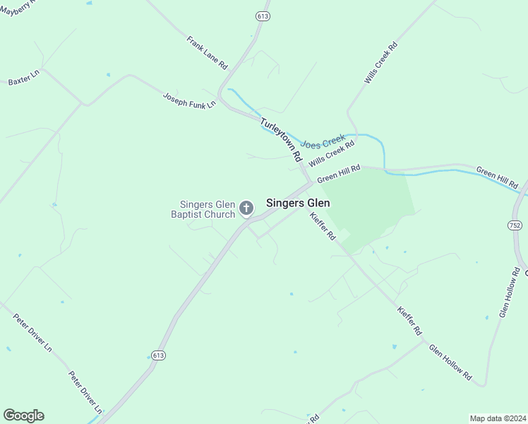 map of restaurants, bars, coffee shops, grocery stores, and more near 9751 Singers Glen Road in Singers Glen