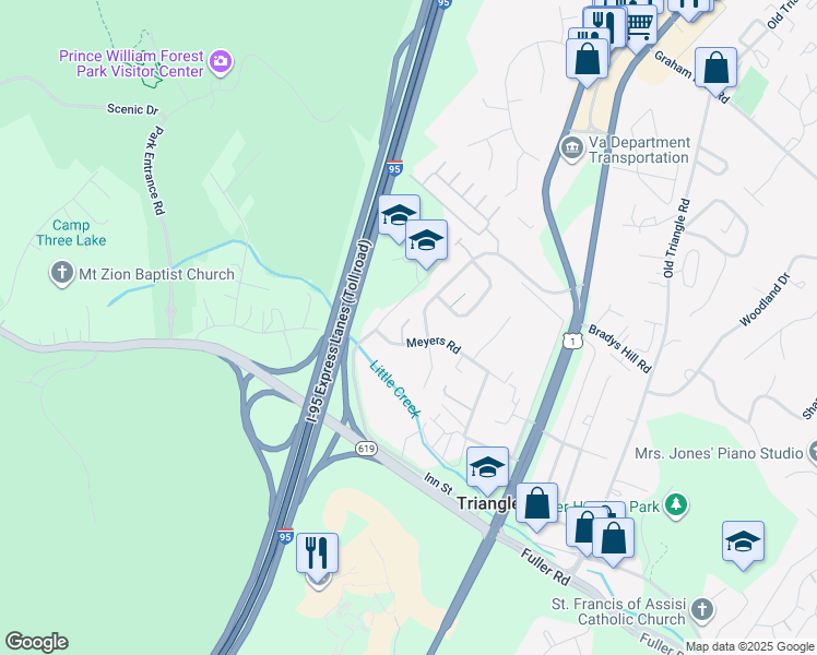 map of restaurants, bars, coffee shops, grocery stores, and more near 4260 Meyers Road in Triangle