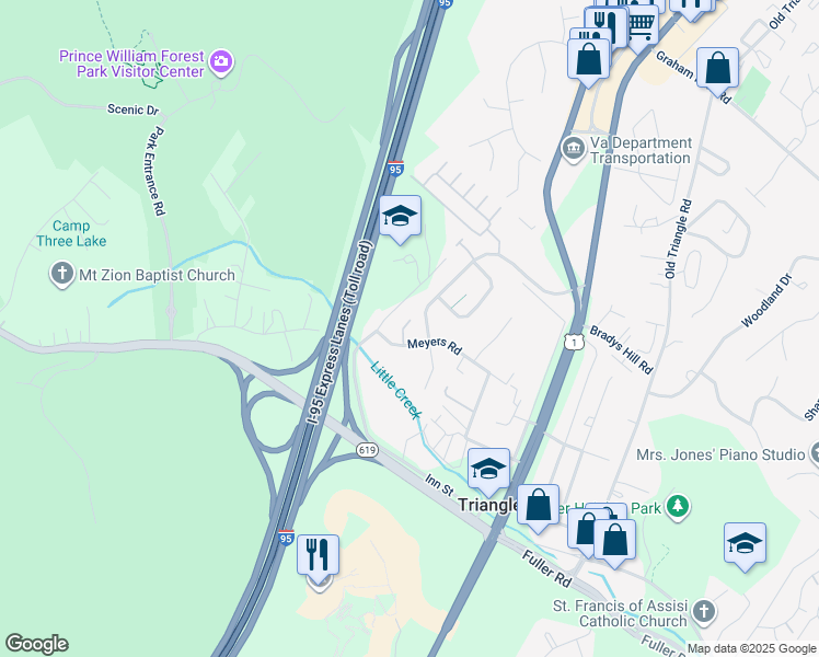map of restaurants, bars, coffee shops, grocery stores, and more near 4260 Meyers Road in Triangle