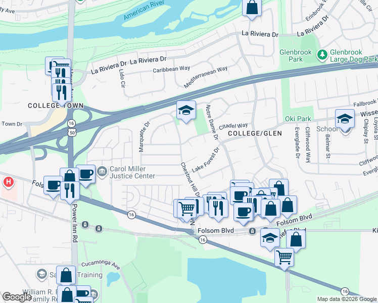 map of restaurants, bars, coffee shops, grocery stores, and more near 8306 Reed Court in Sacramento
