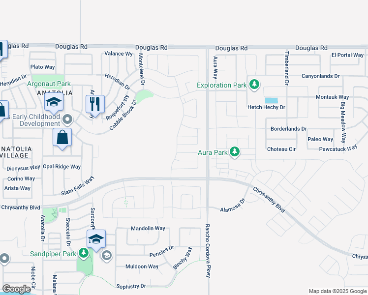 map of restaurants, bars, coffee shops, grocery stores, and more near 11898 Cobble Brook Drive in Rancho Cordova
