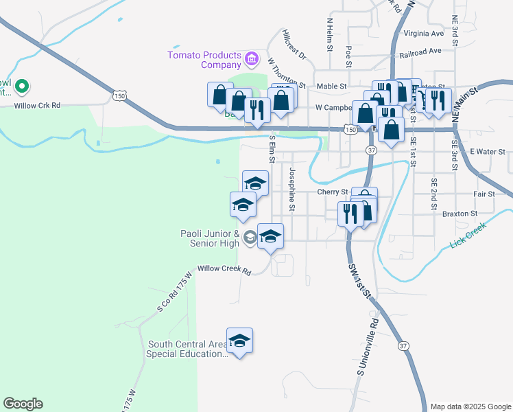 map of restaurants, bars, coffee shops, grocery stores, and more near 301 South Elm Street in Paoli