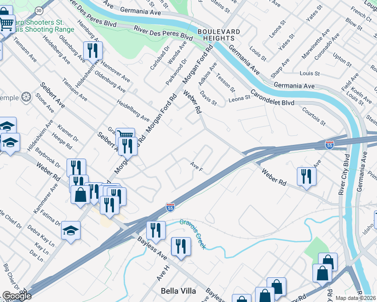 map of restaurants, bars, coffee shops, grocery stores, and more near 100 Union Road in St. Louis