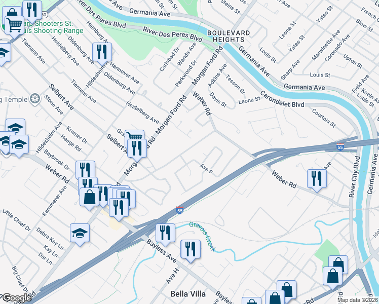 map of restaurants, bars, coffee shops, grocery stores, and more near 115 Union Road in St. Louis