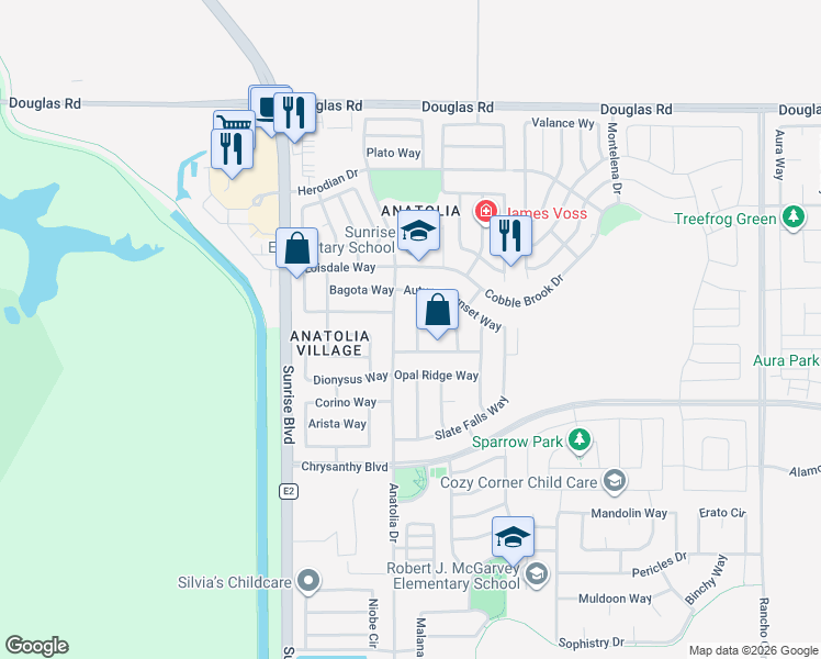 map of restaurants, bars, coffee shops, grocery stores, and more near 11821 Stone Hollow Way in Rancho Cordova