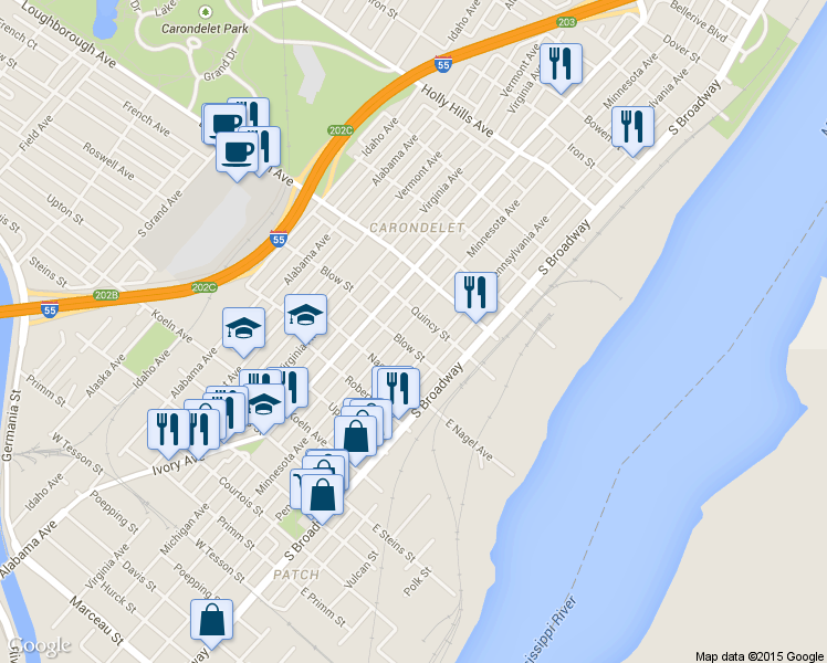 map of restaurants, bars, coffee shops, grocery stores, and more near 311 Quincy Street in St. Louis