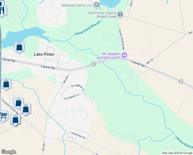 map of restaurants, bars, coffee shops, grocery stores, and more near 12038 Laurel Road in Laurel