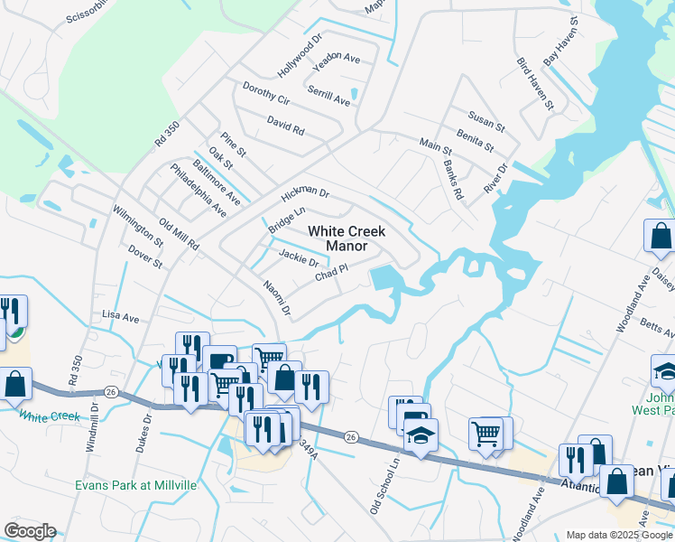 map of restaurants, bars, coffee shops, grocery stores, and more near 232 Chad Pl in Ocean View