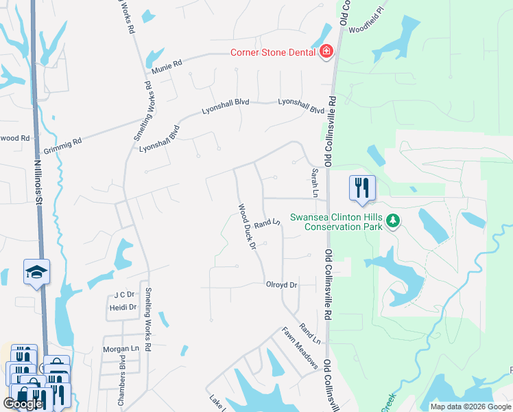 map of restaurants, bars, coffee shops, grocery stores, and more near 3608 Wood Duck Drive in Swansea
