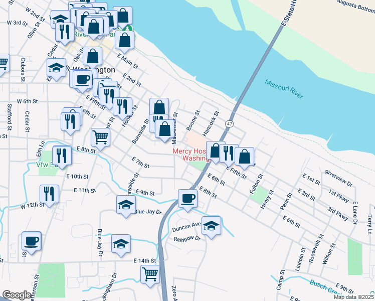 map of restaurants, bars, coffee shops, grocery stores, and more near 851 East Fifth Street in Washington