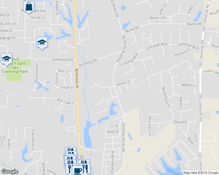 map of restaurants, bars, coffee shops, grocery stores, and more near 298 Barrett Lake Drive in Swansea