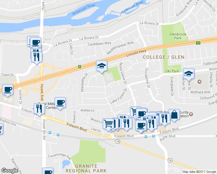 map of restaurants, bars, coffee shops, grocery stores, and more near 8306 Reed Court in Sacramento