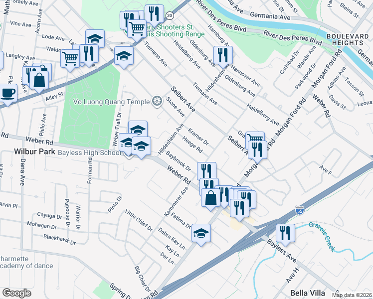 map of restaurants, bars, coffee shops, grocery stores, and more near 4651 Frankfort Avenue in St. Louis